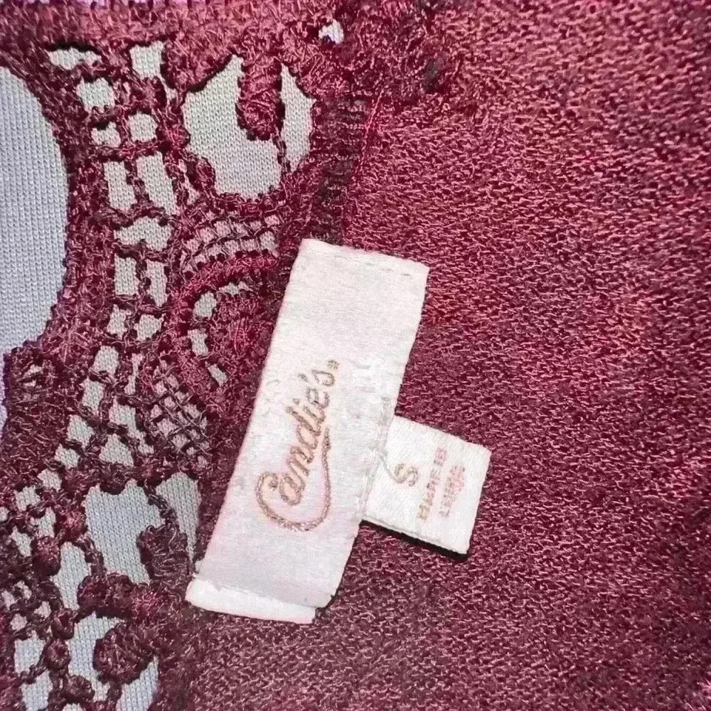Candie's Faux Wrap Sweater Dress Small Burgundy - Picture 2 of 6